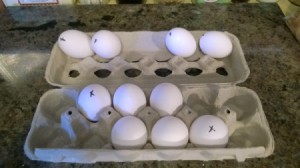 Storing eggs to keep the egg carton balanced.