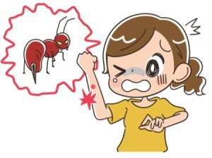 illustration of a girl with a fire ant bite.