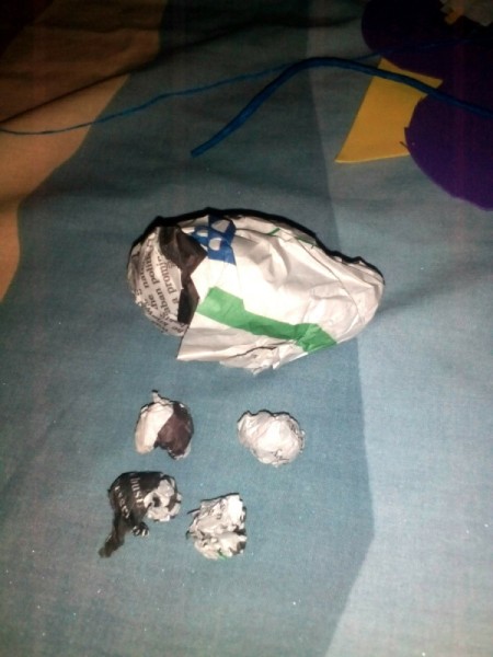Furry Key Chain - crumple to create one large and four smalls balls of paper