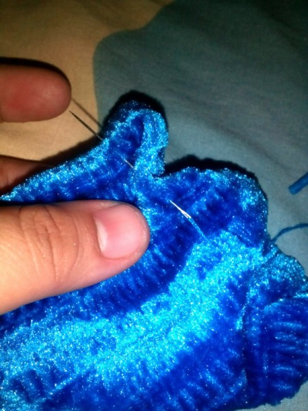 Furry Key Chain - after confirming that the fabric will fit around the paper balls, use a running stitch to make a pouch