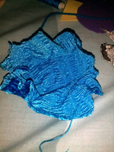 Furry Key Chain - open circle of fabric with a running stitch around the edge