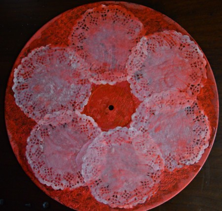 Love Life Charger Plates - Mod Podge doilies to the record and coat with a top layer as well, once done allow to dry overnight