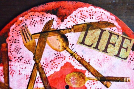 Love Life Charger Plates - decoupage on the cutouts from your napkins- closeup