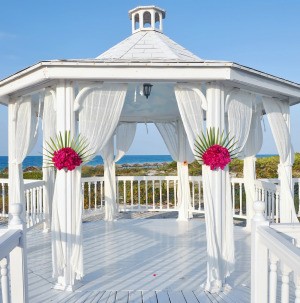 Fabric draped in a gazebo for a wedding.