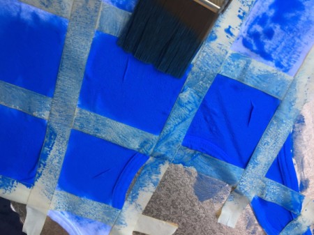 Tape-Dyed Top - gently dab on the paint to edges of squares and up onto the tape