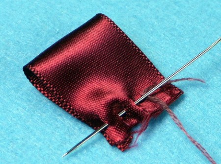 Ribbon and Button Flower Brooch - running stitches