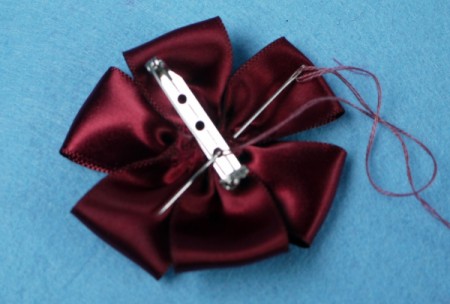 Ribbon and Button Flower Brooch - sew pin on  back