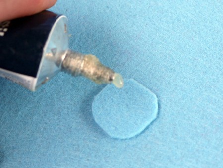 Ribbon and Button Flower Brooch - round off the corners and apply glue