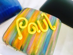 Homemade Edible Food Painting pastel lines and the name Paul in fondant