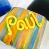 Homemade Edible Food Painting pastel lines and the name Paul in fondant