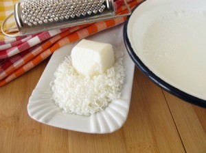 Grated soap, used for making homemade laundry soap.