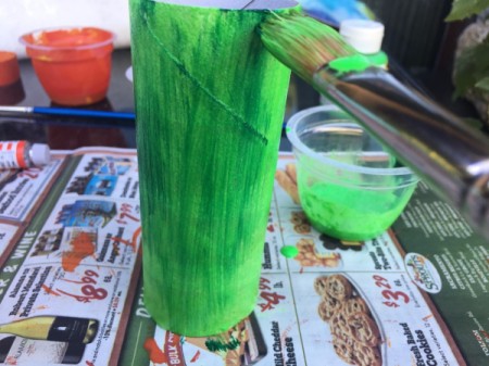 Cardboard Tube Pumpkin - paint the outside of the fourth tube green, you can also use the texture technique on it