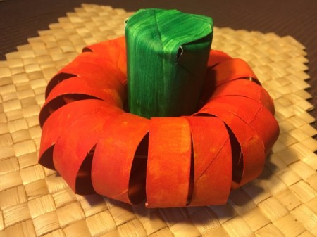 Cardboard Tube Pumpkin - drop stem down inside the circle of the pumpkin