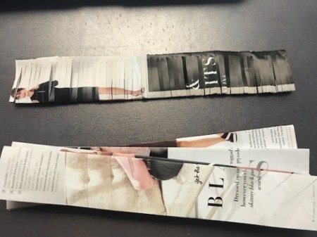 Recycled Catalog Flowers - several folded pages prior to cutting