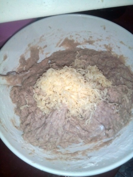 cheese added to mixed batter