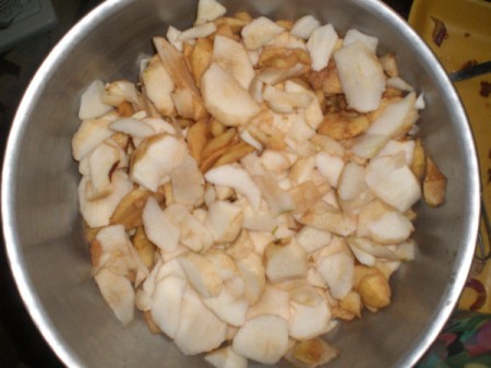 peeled and diced apples in a bowl