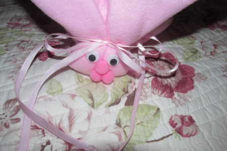 Make Boo-Boo Bunnies For a Baby Shower - tie ribbon behind head