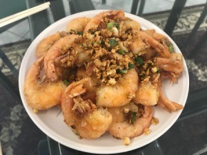 Crispy Fried Shrimp with Garlic on plate