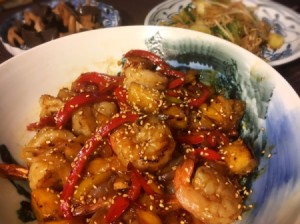 Pineapple Pepper Prawns in serving bowl