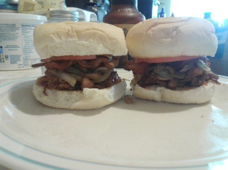 Barbecue Pulled Pork Bacon Burgers on plate ingredients