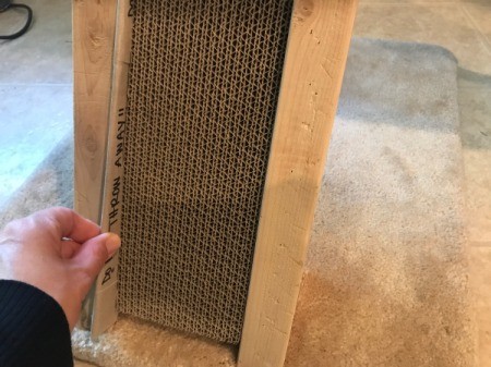 Refinishing a Cat Tree - wedging the scratching box in place