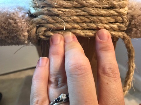 Refinishing a Cat Tree - for space where the shelf prevents wrapping the post go back and forth gluing down