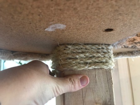 Refinishing a Cat Tree - continue wrapping and push up on sisal to close gaps