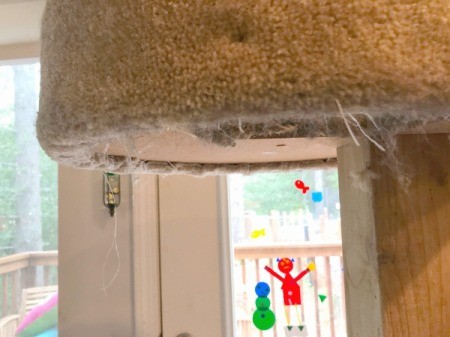 Refinishing a Cat Tree - use scissors to trim threads or strings