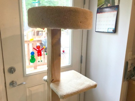 Refinishing a Cat Tree - tree with carpet removed from upright part of tree