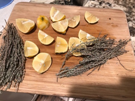 Lemon & Thyme on cutting board