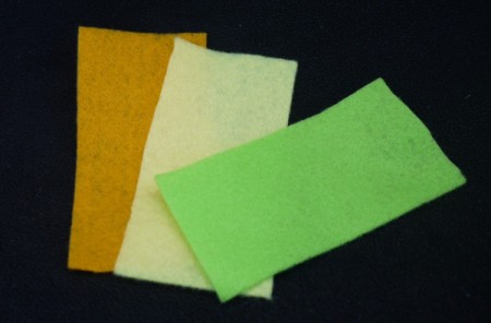 Felt Flower Brooch - cut three rectangles of felt, one in each color