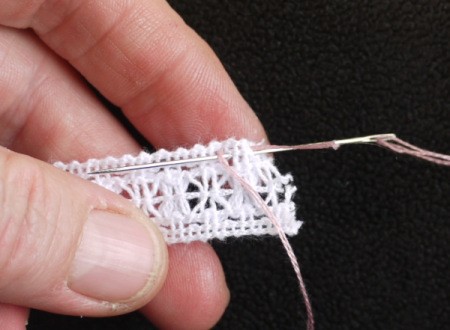 Felt Flower Brooch - make a backstitch in an 8 inch piece of 1/2 inch lace