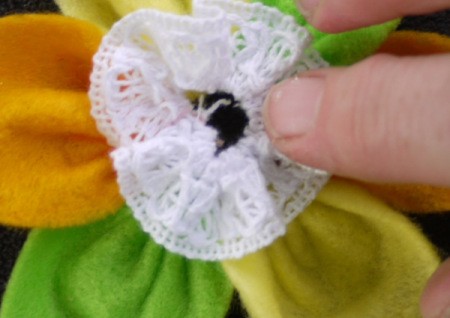 Felt Flower Brooch - glue down the lace and allow to dry