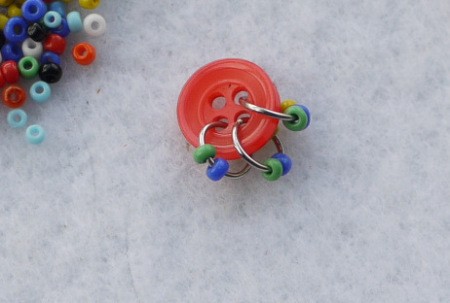 Button and Seed Bead Earrings or Pendant - jump rings with seed beads through 3 of the 4 holes in button