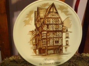 French Saxon Porcelaine Plate - tan  plate with house