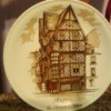 French Saxon Porcelaine Plate - tan  plate with house