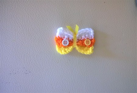 Crocheted Candy Corn Butterfly Magnet - add buttons and magnet