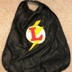 A black cape with the colored The Flash logo in the center.