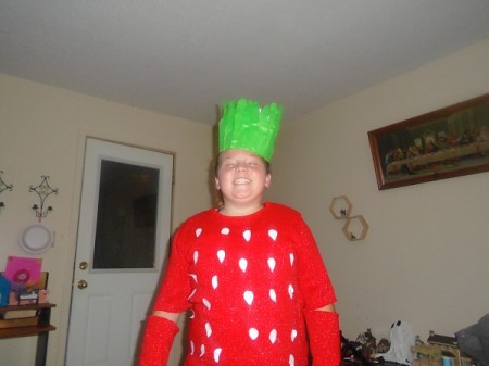 Strawberry Halloween Costume - gir wearing finished costume