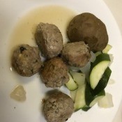 Chicken Marsala Meatballs with potato and zucchini on plate