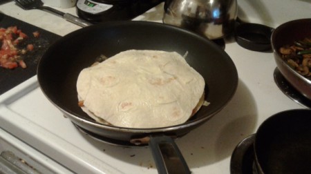 tortilla on top in pan