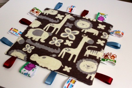 Baby Tag Blankets - cute brown fabric blanket with African animals