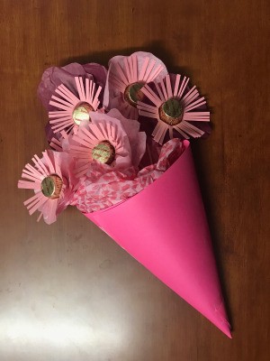 Candy Flower Bouquet - dark pink paper cone with candy flowers