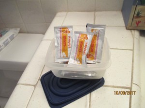 Packets of honey to be used as a hair treatment.