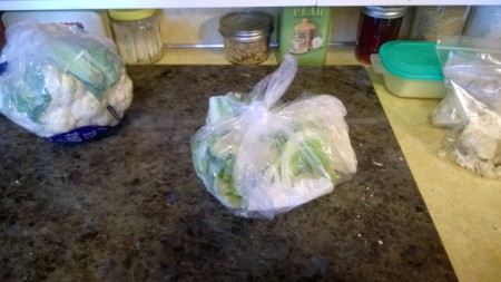 A bag of leftover cauliflower pieces.