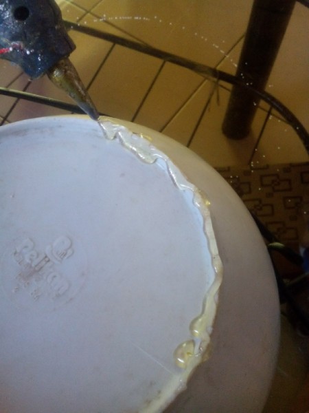 Plants vs. Zombies Inspired Mini Stool - add hot glue to bottom edge of bowl