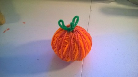 Crochet Yarn Pumpkins - stem glued to pumpkin
