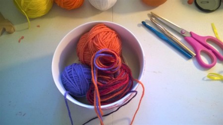 Yarn Bombed Pumpkin - chain using the three yarn colors