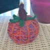 Yarn Bombed Pumpkin - pumpkin on tabletop