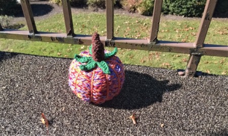 Yarn Bombed Pumpkin - finished pumpkin